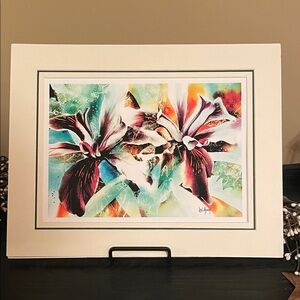 Lew Achen - Abstract Japanese Floral  Watercolor Art Print - 11x14 Mat